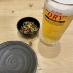 広島お好み焼き 鉄板焼き げんや - お通し&ビール