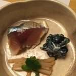 ままごとや - 鯖寿司、金時草白和え