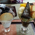 kototama - 左 チョコアイス、ブルーベリー、いちご白玉、ミルクプリン、練乳