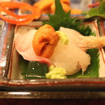 京懐石 吉泉 - お造り　（鯛　雲丹のせ）　(2015/04)