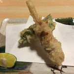 流山 すず季 - おまかせ会席 天ぷら
      鱚の梅紫蘇巻、谷中生姜の肉巻