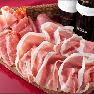 Assortment of all types of Prosciutto, salami, and cooked ham