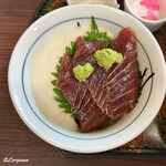初駒 - 更に割醤油に漬け込み後の山掛け丼
