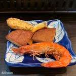 盛岡開運酒場 ぐらん炭 - 海老に薩摩揚､南瓜にすり身の揚物