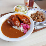 すき家 - 料理写真:ポークロックカレー【肉トリプル】、牛カルビ焼肉皿、サラダ