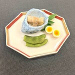 本郷 - 先付け　う玉味噌漬け/紅芋茎胡麻酢和え