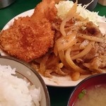 キッチン政 - 豚バラ味噌焼きとチキンカツ定食