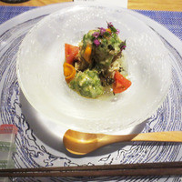 スダチ - 焼賀茂那須　毛蟹　雲丹　フルーツトマト　オクラ　生姜酢ジュレ