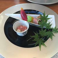 和食 國見 - 前菜達！左手前から、苦、酸、甘、塩。。。そして右端の犠製豆腐がビールとハイボールにベストマッチ(^^)