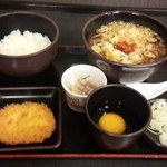 ゆで太郎 - Ｃセット（かけそば･ご飯・納豆・玉子） 360円 + コロッケ（無料トッピング）