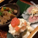 燈みやび - 筑前煮　明太子ポテトサラダ　レバーの炙り