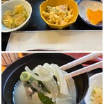 一福 - 上 小鉢の2品
下 味噌汁の具