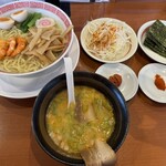 幸楽苑 - 料理写真:海老味噌つけ麺熱盛麺大盛に各種トッピング