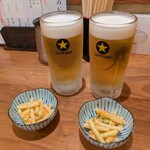 手羽先むつみ - 料理写真:生ビール、お通し