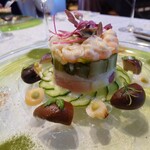 シャトー　ラ・パルム・ドール - 崩して食べてみると
貝柱、海老、ポテトピューレの旨味に

貝柱とブラウンマッシュルームの
プニュとした食感が心地良く