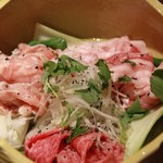 Kachou Fuugetsu - 霜降り牛肉、あじさい地鶏、桃豚、盛り合わせ
