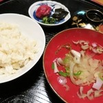 旬の野菜レストラン 農悠舎王隠堂 - 豆ご飯と筍のお澄まし汁