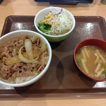 すき家 - 牛丼(並盛)+つゆだく+ねぎだく サラダランチセット 650円 ♪