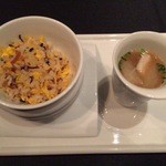 眺遊楼 - 「〆の一品」～余韻を感じながら～七穀米、干し貝柱入りチャーハン、トリュフの香り　＆　速鍋湯風　豚と大根のスープ
