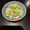 鮨 まつばら - 枝豆と鱧の卵　日本酒が走ってやってきました