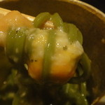 御料理 堀川 - しのぎ・・・北海道産雲丹と山芋の茶蕎麦