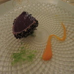 リストランテ　アニモフェリーチェ - カツオのカルパッチョと春野菜のフリカッセ　サフランマヨネーズソース