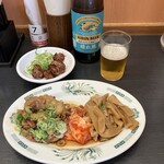 日高屋 - 料理写真:瓶ビール 砂肝 三品盛り