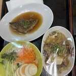 大衆食堂 半田屋 東口BiVi店 - 1周目　サラダ＆サバ南蛮＆牛すき焼き煮
