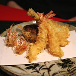 Ginza Ten'Ichi - あやめ膳　（才巻海老２、きす、椎茸の海老詰め）　(2015/04)