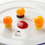 Three types of kumquat stuffed with ginger-flavored jelly