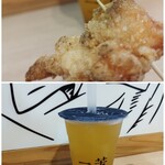 一芳 - ドリンク写真:大好きなパッションフルーツジャスミンティーと、初めて唐揚げを食べてみた。サクサクでスパイスが良き〜♥。今後はこのセット?、に決まり!笑