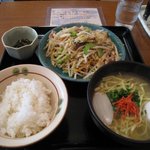 上町食堂 - ゴーヤ定食+半そば