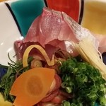 馳走 なか川 - 【H27.3.28】関サバ（りゅうきゅう）胡麻醤油和え1200円。