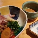 馳走 なか川 - 【H27.3.28】関サバ（りゅうきゅう）胡麻醤油和え1200円。