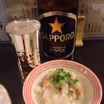 焼鳥中田 - この日のお通しと、瓶ビール