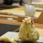 鮨 心白 - 【再訪２】ジャガイモの天ぷら　酒盗バターで