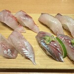 沼津魚がし鮨 流れ鮨 - 料理写真:金目鯛、縞鯵、ほうぼう、活あじ