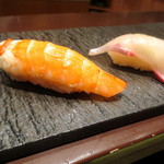 日本料理 大坂ばさら - 天使の海老、ハマチ。