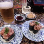 回転すし北海道 - メニューに無い軍艦と生ビール