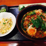 元祖中華　和合餃子 - 担々刀削麺780円とミニチャーハン100円