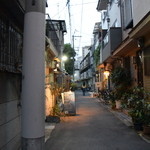 細い路地の並びに在る店である