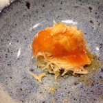 鮨処 有馬 - ⑦毛蟹をいばら蟹の内子がけ。これは北海道に来ないと食べれない。内子の量も多く濃厚で旨すぎ。