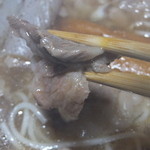 丸善食肉店 - 翌朝飯の「牛スジ肉細うどん」。やっぱ家庭でもワンランク上の美味さ。