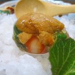 寿司栄 - 27年5月　卵すりながし　蒸し雲丹・オクラ・車海老