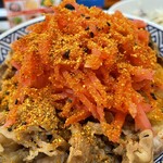 吉野家 - 料理写真:牛丼に、たっぷりの紅生姜をのせて、七味唐辛子もたっぷり✨吉野家の紅生姜、めっちゃ好きです✨