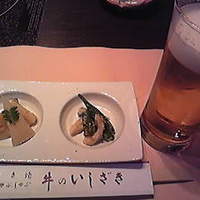 牛のいしざき - 5/2追加　お通しとビール