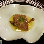 つる幸 - 【鮎一夜干し、能登牛、ミョウガの餡】◎2015/5