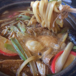 丸岡うどん - 丸岡うどん・うどんは角みがある。
      某ブランド⁇味噌煮込みうどんのような芯はない。