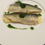 サリュー - 鮎の軽いスモーク じゃが芋のクリームで和えたカッペリーニ キャビア添え2015-5