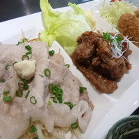 あま屋 - ランチプレート／静内産ホエー蓋の塩豚・タレザンギ・バラ味噌ロールカツ